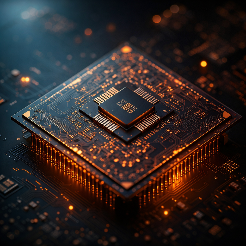 Extreme close-up of a processor chip with intricate geometry